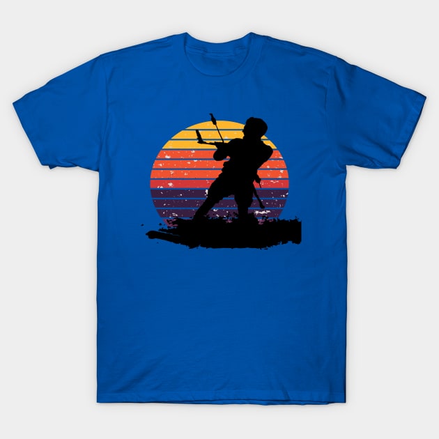 Kitesurfing Enthusiast Riding A Wave Silhouette Retro Sunset T-Shirt by taiche